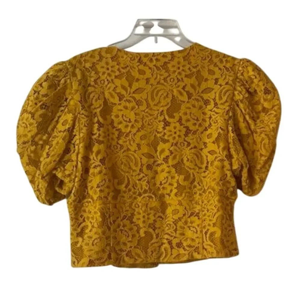 House of Harlow 1960 x REVOLVE Yellow Lace Puff Sleeve Hook Front Crop Top